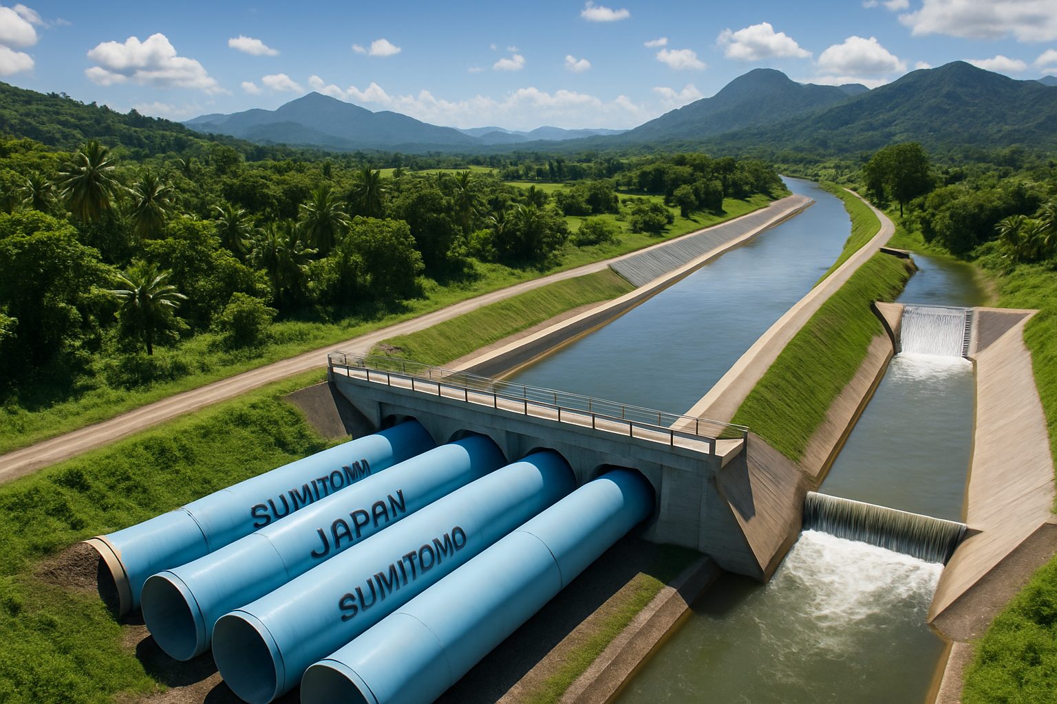 Sumitomo Japan Pipe: The Future of Eco-Friendly Construction in the Philippines 3 Completed water management system using Sumitomo Japan Pipes, with greenery and mountains.