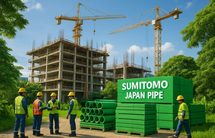 Sustainable construction site using Sumitomo Japan Pipe in the Philippines with green surroundings. sumitomo-japan-pipe-the-future-of-eco-friendly-construction-featured-0